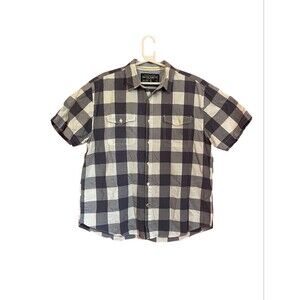 Nautica Jeans Co Men’s Plaid Shirt Size L Blue Buffalo Check Short Sleeve Button